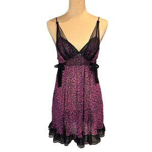 Betsey Johnson Y2K Ruffle Babydoll Dress Sz S Pink Bow Coquette Sexy Romantic